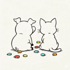 豚と猫の後ろ姿イラスト